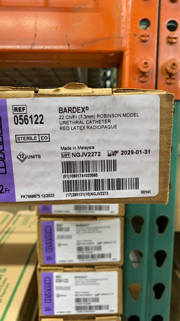 56122 - BARD - BARDEX 22 Ch/Fr (7.3mm) ROBINSON MODEL URETHRAL CATHETER RED LATEX RADIOPAQUE, (BX/12)