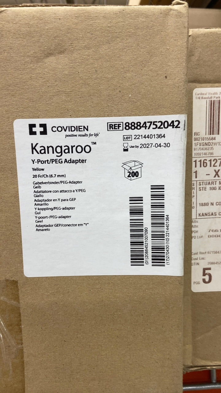 8884752042 - COVIDIEN - Kangaroo Y-Port/PEG Adapter Yellow 20 Fr/Ch (6.7 mm), (CS/200)