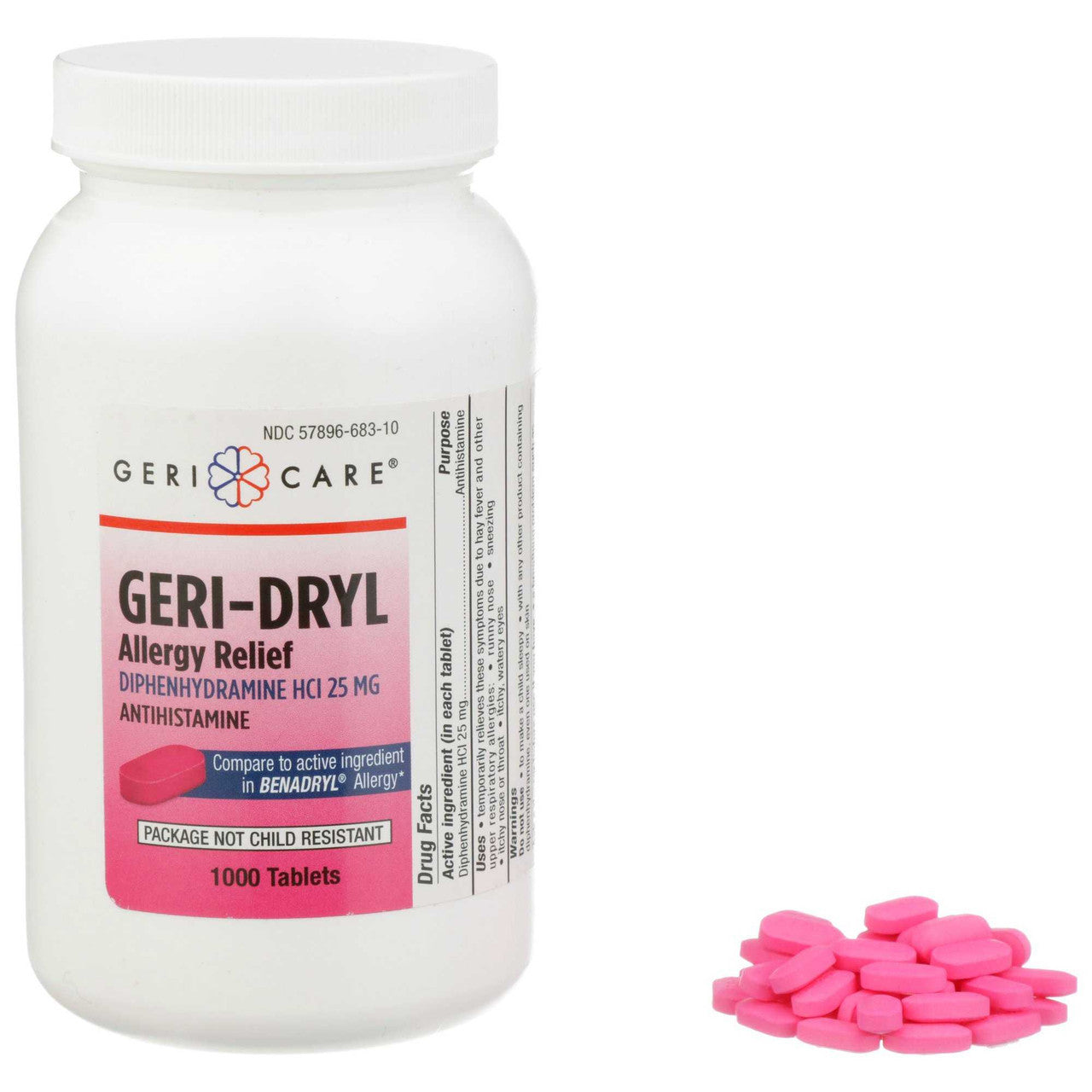 558679 - Geri-Care - Geri-Care Allergy Relief, Diphenydramine HCL 25 mg Strength, 1,000 Tablets per Bottle, Bottle of 1, (BT)